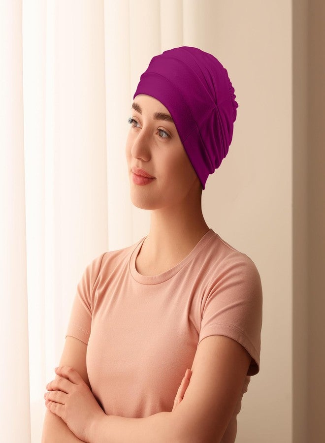 JenPen 4 Pcs Silk Satin Sleeping Bonnet Caps Women, Chemo Satin Lined Bonnet Soft Hair Wrap Slouch Beanie, Shower Cap, Cancer (Rose Red, Royal Blue, Purple Red, Black) - Image 5